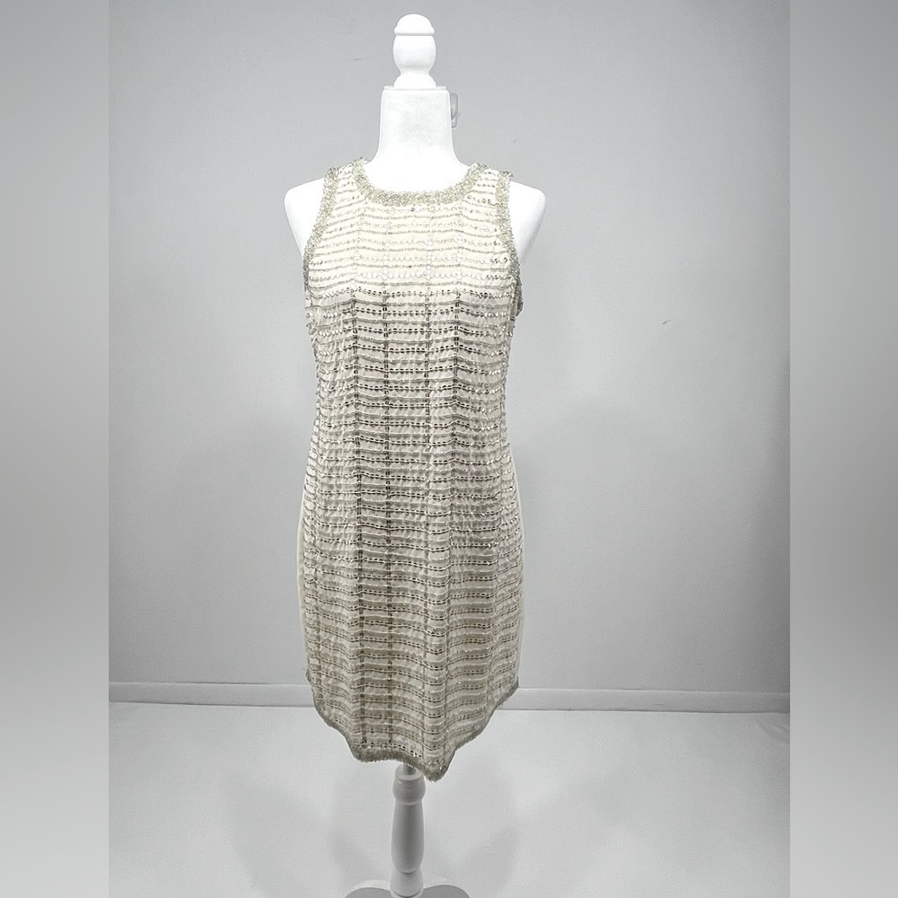 Adelyn Rae beaded sequin mini dress cream size M